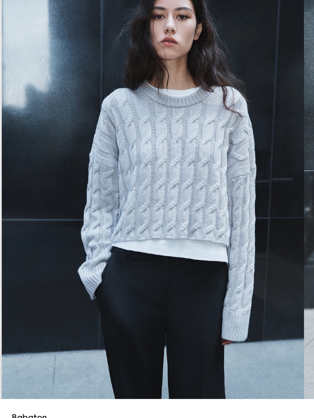 Babaton Light Gray Wool Crewneck Sweater